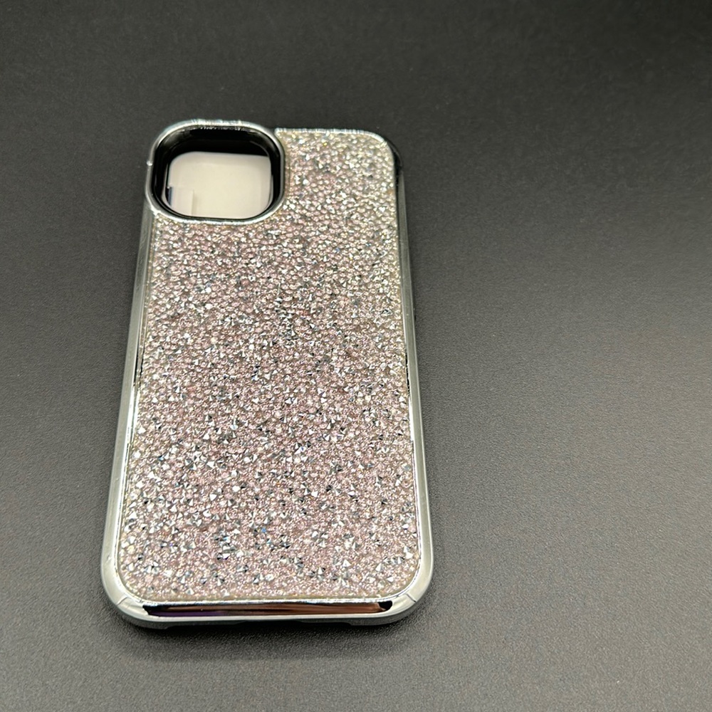 iPhone 14 6.1 cell phone case.  Pink and silver glitterd.  New